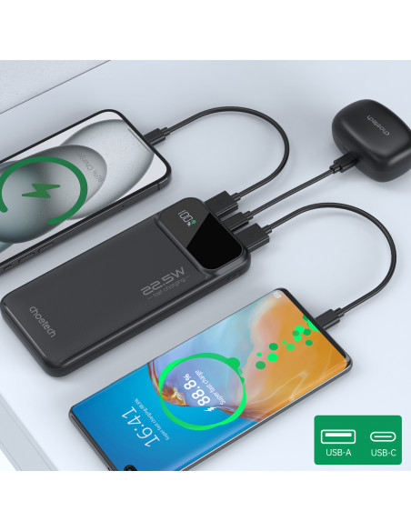 
Nešiojamoji baterija 10000 mAh 22,5 W PD USB-A USB-C - juoda
