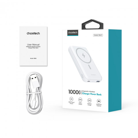 
Nešiojamoji baterija 10000 mAh 20W „MagSafe USB-A“ su USB-C stovo funkcija – balta
