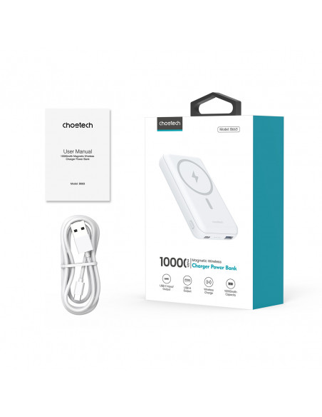 
Nešiojamoji baterija 10000 mAh 20W „MagSafe USB-A“ su USB-C stovo funkcija – balta
