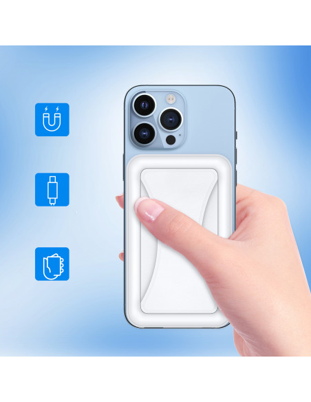 
Nešiojamoji baterija 10000 mAh 20W „MagSafe USB-A“ su USB-C stovo funkcija – balta
