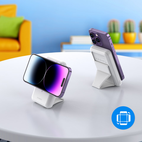 
Nešiojamoji baterija 10000 mAh 20W „MagSafe USB-A“ su USB-C stovo funkcija – balta
