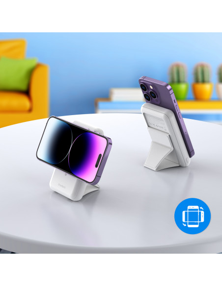 
Nešiojamoji baterija 10000 mAh 20W „MagSafe USB-A“ su USB-C stovo funkcija – balta
