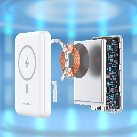 
Nešiojamoji baterija 10000 mAh 20W „MagSafe USB-A“ su USB-C stovo funkcija – balta
