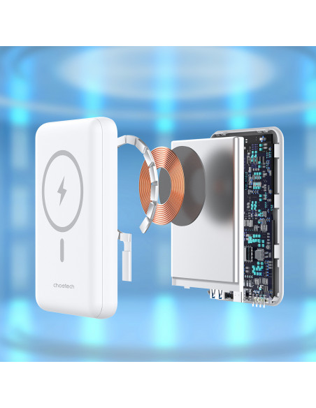 
Nešiojamoji baterija 10000 mAh 20W „MagSafe USB-A“ su USB-C stovo funkcija – balta
