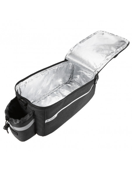 
9 l talpos terminis dviračio krepšys bagažinei su kišene vandens buteliui ir dirželiu per petį – juodas
