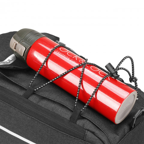 
9 l talpos terminis dviračio krepšys bagažinei su kišene vandens buteliui ir dirželiu per petį – juodas
