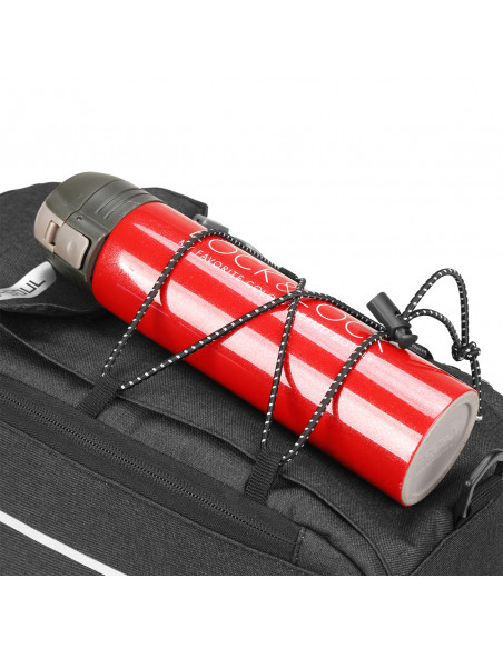 
9 l talpos terminis dviračio krepšys bagažinei su kišene vandens buteliui ir dirželiu per petį – juodas
