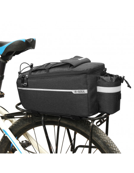 
9 l talpos terminis dviračio krepšys bagažinei su kišene vandens buteliui ir dirželiu per petį – juodas
