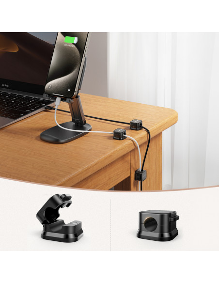 
Kabelių organizatorius, magnetinis, lipnus, RINKINYS 6 vnt. - juodas
