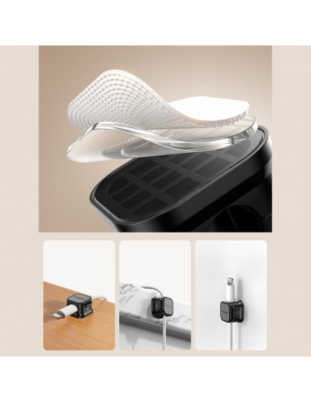 
Kabelių organizatorius, magnetinis, lipnus, RINKINYS 6 vnt. - juodas
