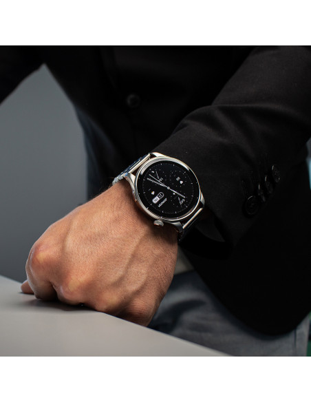 
„Venture“ serijos apvalus išmanusis laikrodis su skambučių atsiliepimo funkcija + sidabrinė apyranke – pilkas
