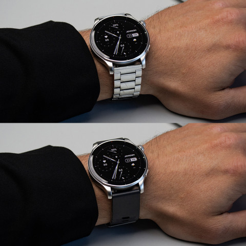 
„Venture“ serijos apvalus išmanusis laikrodis su skambučių atsiliepimo funkcija + sidabrinė apyranke – pilkas
