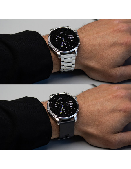 
„Venture“ serijos apvalus išmanusis laikrodis su skambučių atsiliepimo funkcija + sidabrinė apyranke – pilkas
