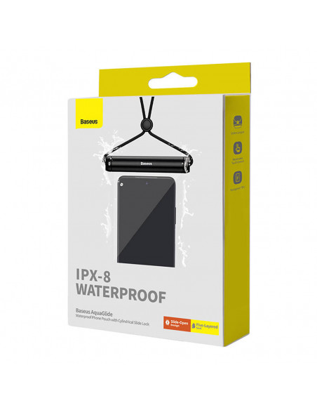 
Vandeniui atsparus dėklas 7,2 colio telefono su cilindriniu užsegimu IPX8 AquaGlide - juodas
