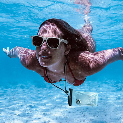 
Vandeniui atsparus dėklas 7,2 colio telefono su cilindriniu užsegimu IPX8 AquaGlide - juodas
