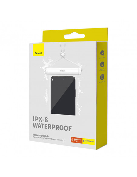 
Vandeniui atsparus dėklas 7,2 colio telefono su cilindrine sagtimi IPX8 AquaGlide - baltas
