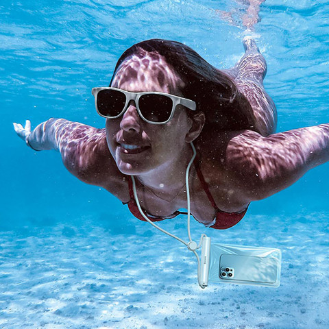 
Vandeniui atsparus dėklas 7,2 colio telefono su cilindrine sagtimi IPX8 AquaGlide - baltas
