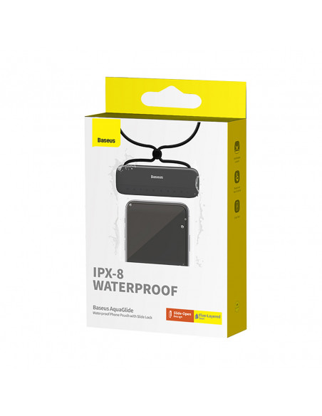 
„AquaGlide IPX8“ vandeniui atsparus telefono dėklas 7,2 colio telefonui su slankiojančia užrakto sistema – juodas
