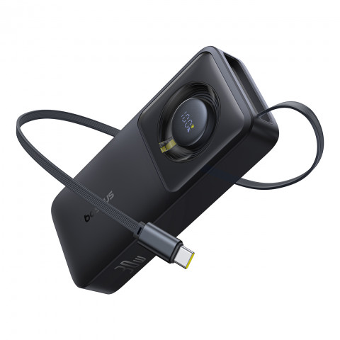 
„Free2Pull“ 10000 mAh 30 W išorinė baterija su USB-C prievadu ir ištraukiamu USB-C laidu – juoda
