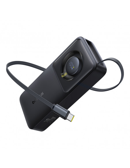 
„Free2Pull“ 10000 mAh 30 W išorinė baterija su USB-C prievadu ir ištraukiamu USB-C laidu – juoda
