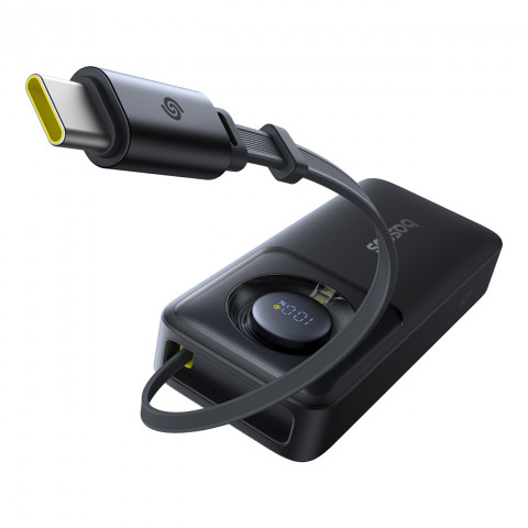 
„Free2Pull“ 10000 mAh 30 W išorinė baterija su USB-C prievadu ir ištraukiamu USB-C laidu – juoda
