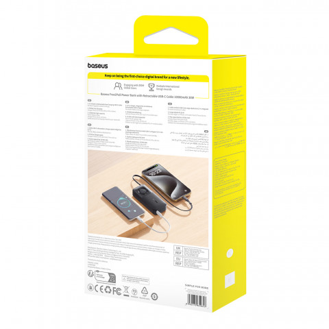 
„Free2Pull“ 10000 mAh 30 W išorinė baterija su USB-C prievadu ir ištraukiamu USB-C laidu – juoda
