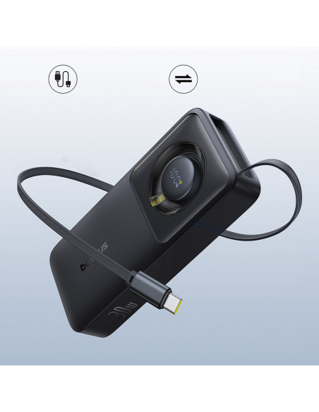 
„Free2Pull“ 10000 mAh 30 W išorinė baterija su USB-C prievadu ir ištraukiamu USB-C laidu – juoda
