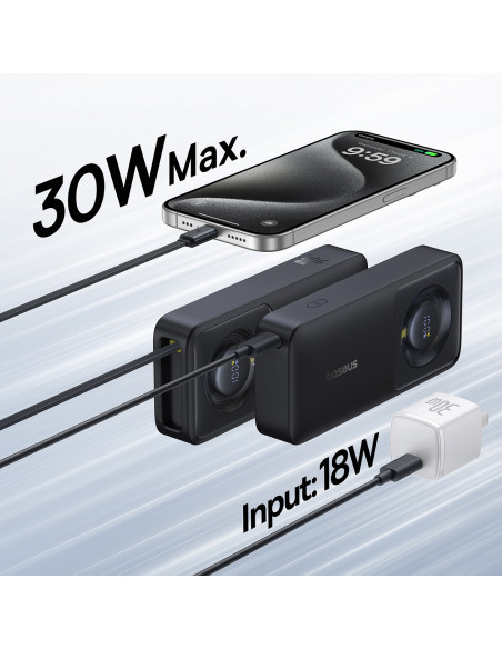 
„Free2Pull“ 10000 mAh 30 W išorinė baterija su USB-C prievadu ir ištraukiamu USB-C laidu – juoda
