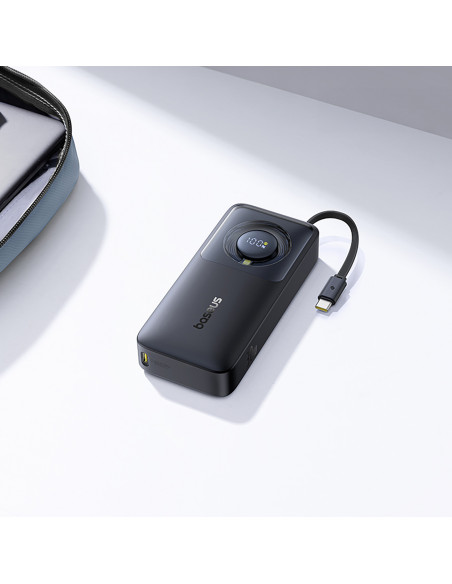 
„Free2Pull“ 10000 mAh 30 W išorinė baterija su USB-C prievadu ir ištraukiamu USB-C laidu – juoda
