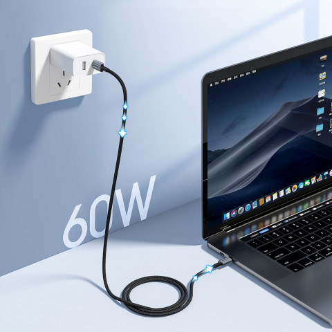 
XCC-1014 pintas USB-C - USB-C PD 60W laidas - pilkas

