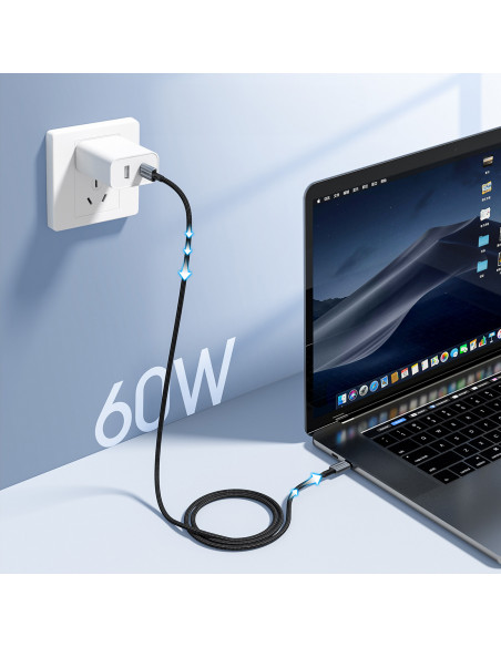 
XCC-1014 pintas USB-C - USB-C PD 60W laidas - pilkas
