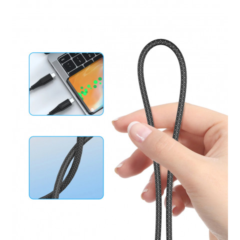 
USB-C-USB-C laidas su magnetiniu organizatoriumi PD 3.1 240W 1,8 m - juodas
