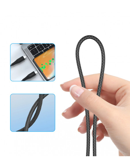 
USB-C-USB-C laidas su magnetiniu organizatoriumi PD 3.1 240W 1,8 m - juodas
