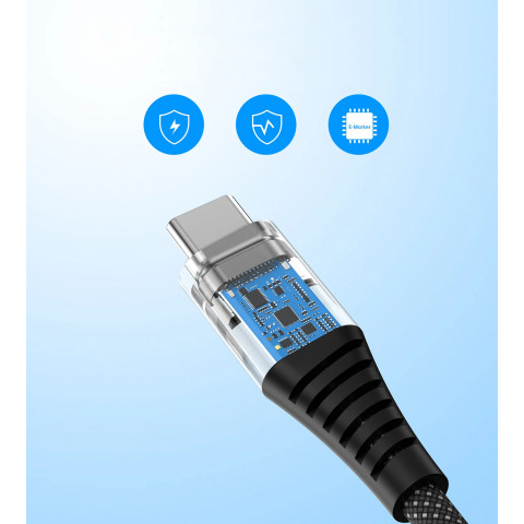 
USB-C-USB-C laidas su magnetiniu organizatoriumi PD 3.1 240W 1,8 m - juodas
