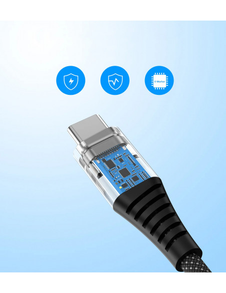 
USB-C-USB-C laidas su magnetiniu organizatoriumi PD 3.1 240W 1,8 m - juodas
