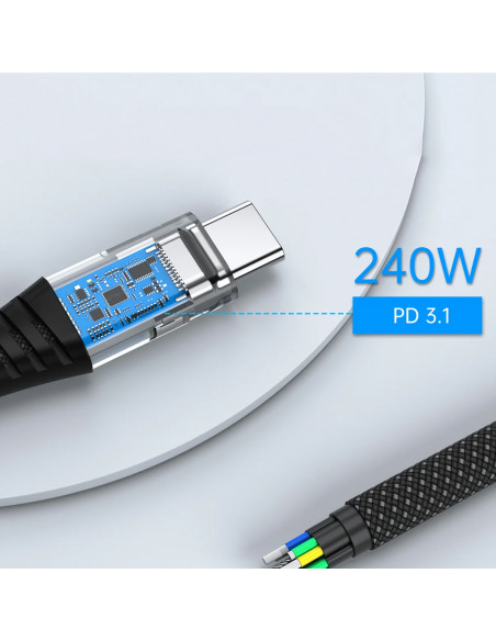 
USB-C-USB-C laidas su magnetiniu organizatoriumi PD 3.1 240W 1,8 m - juodas
