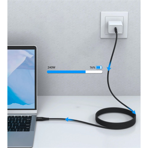 
USB-C-USB-C laidas su magnetiniu organizatoriumi PD 3.1 240W 1,8 m - juodas
