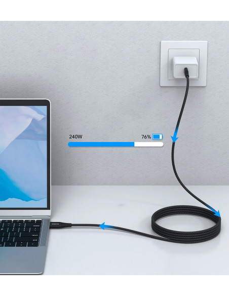 
USB-C-USB-C laidas su magnetiniu organizatoriumi PD 3.1 240W 1,8 m - juodas
