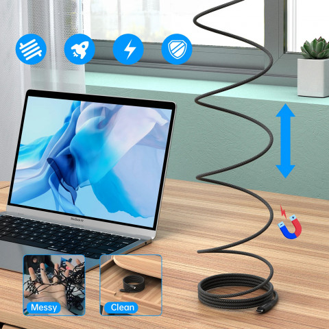 
USB-C-USB-C laidas su magnetiniu organizatoriumi PD 3.1 240W 1,8 m - juodas
