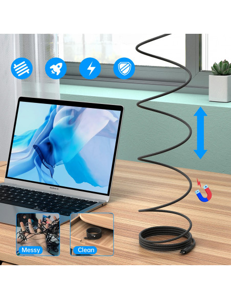 
USB-C-USB-C laidas su magnetiniu organizatoriumi PD 3.1 240W 1,8 m - juodas
