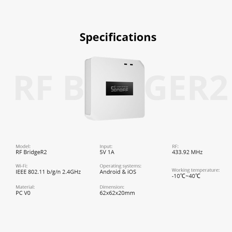 WiFi valdymo blokas skirtas RF433MHz įrenginiams baltas