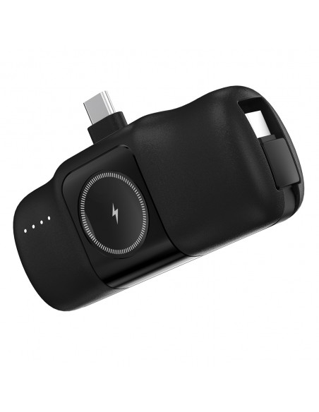 
Mini išorinė baterija 5000mAh 15W USB-C su Apple Watch įkrovikliu – juoda
