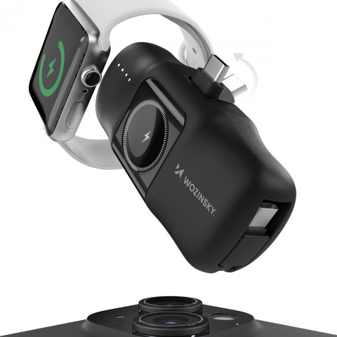 
Mini išorinė baterija 5000mAh 15W USB-C su Apple Watch įkrovikliu – juoda
