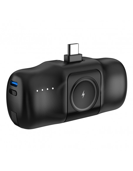 
Mini išorinė baterija 5000mAh 15W USB-C su Apple Watch įkrovikliu – juoda
