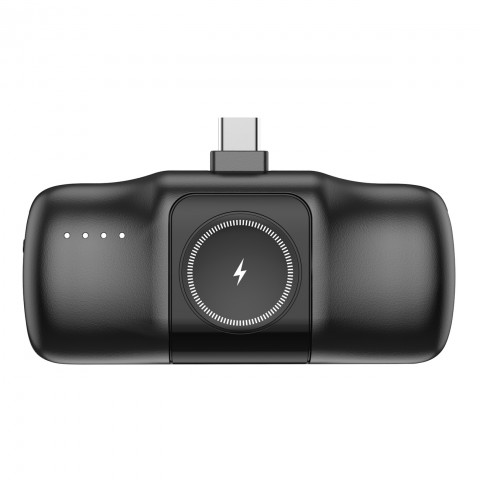 
Mini išorinė baterija 5000mAh 15W USB-C su Apple Watch įkrovikliu – juoda
