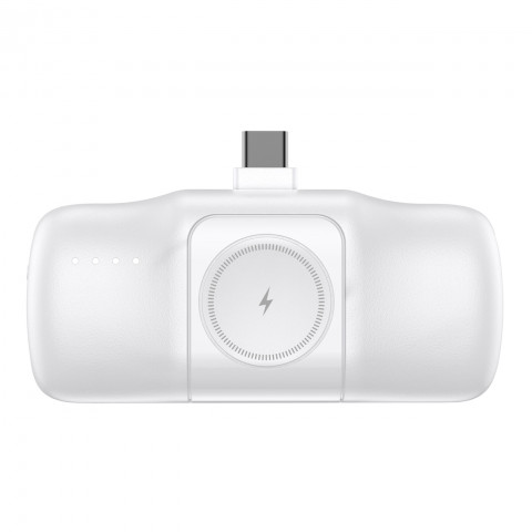 
Mini išorinė baterija 5000mAh 15W USB-C su „Apple Watch“ įkrovikliu – balta
