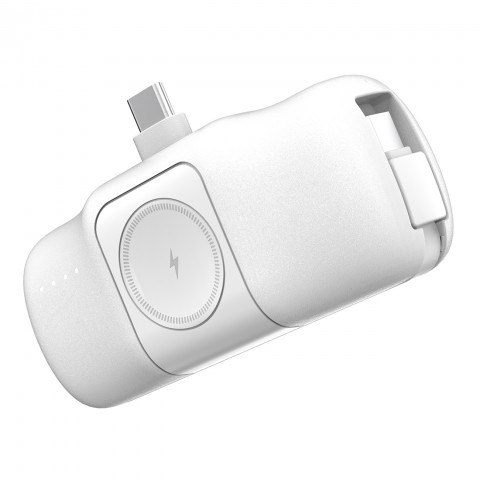 
Mini išorinė baterija 5000mAh 15W USB-C su „Apple Watch“ įkrovikliu – balta

