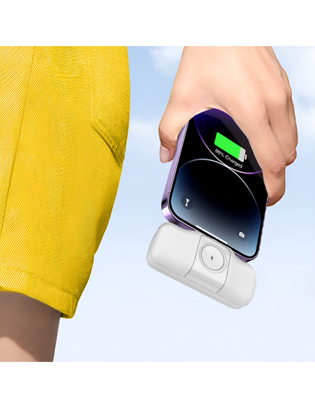 
Mini išorinė baterija 5000mAh 15W USB-C su „Apple Watch“ įkrovikliu – balta
