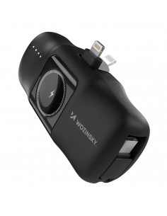 
Mini išorinė baterija 5000mAh 15W su „iPhone Lightning“ ir „Apple Watch“ įkrovikliu – juoda
