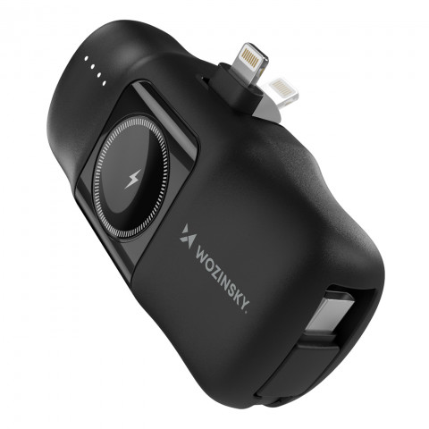 
Mini išorinė baterija 5000mAh 15W su „iPhone Lightning“ ir „Apple Watch“ įkrovikliu – juoda
